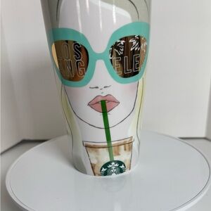 Starbucks Los Angeles Tumbler with Aqua and White Art